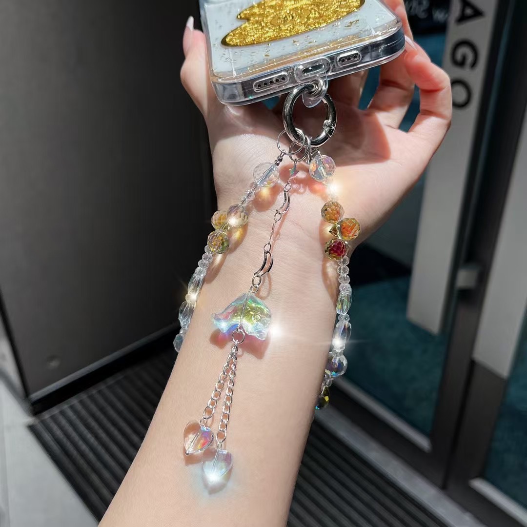 Cuerdas de muñeca corta de teléfono móvil cuerdas de muñeca personales creativas cuentas de diamante pequeños delfines hechos a mano perlas colgante lujoso ligero
