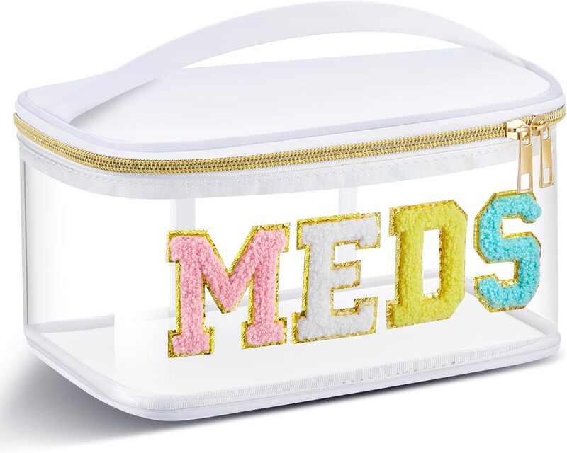 Amazon MEDS 薬箱刺繍文字化粧品袋透明 PVC 収納袋旅行トイレタリーバッグハンドバッグ|undefined