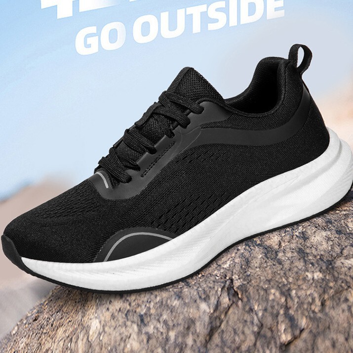 Cross-Border Black Running Shoes, Fly-Knit Mesh Wide-Toe Sports Shoes for Men with Wide Palms, Wide Feet, Big Feet, Bone Feet, Fat Feet, Wide-Last Shoes