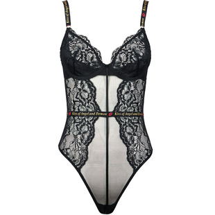 Fq2809 Steel Ring Lace Light Push-Up Mesh Splicing Jumpsuit Cotton Crotch Open Button Intimates Outer Wear Fashionable Black