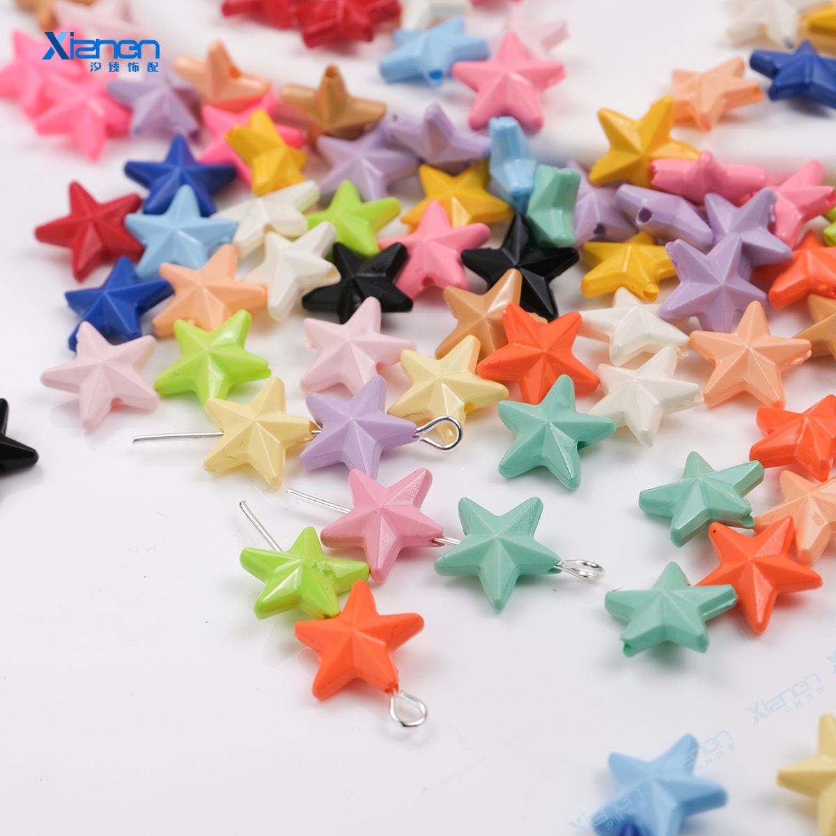 小号烤漆彩色星星珠亮漆五角星直孔珠亚克力手链包挂diy饰品配件