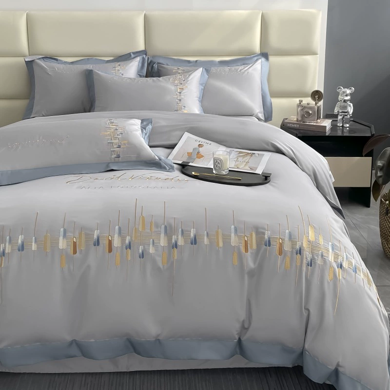 Современный модный хлопковый комплект простыня оптом стиль light luxury с вышивкой простого и элегантного дизайна комплект из 4 предметов