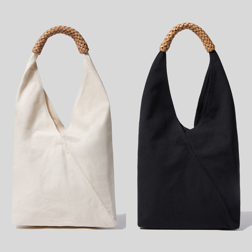 New Canvas Saddle Bag with European and American Simple Style, Solid Color Single Shoulder Bucket Bag, Hand-Held Woven Fashion Tote Bag