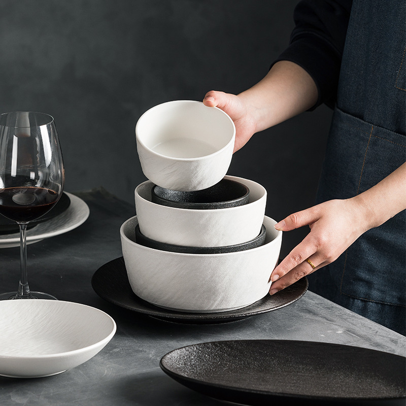 Underglaze Color 2026 New Household Tableware Bowl and Plate Set Ceramic Soup Bowl Rice Bowl Bowl Set Frosted Porcelain Bowl