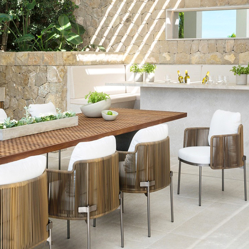 Al Aire Libre mesa y silla de ratán Jardín B & B Bar restaurante al aire libre mesa de comedor de madera maciza Silla de ratán al aire libre impermeable Protección solar