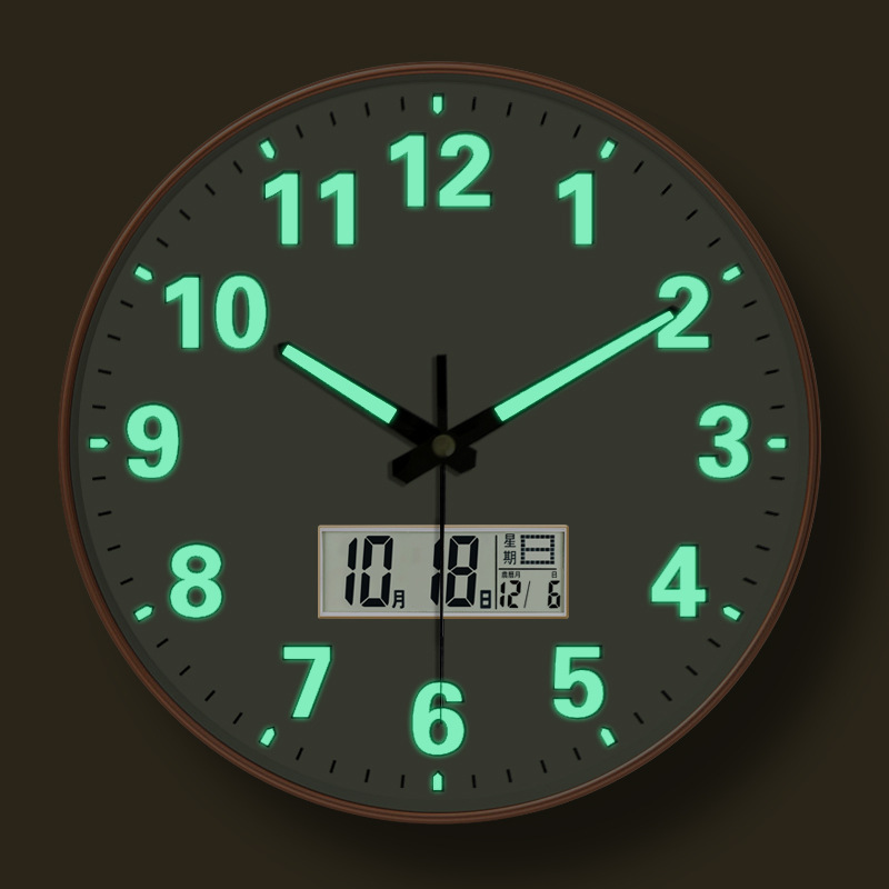 电波钟夜光钟表自动对时挂钟客厅家用简约时尚挂墙免打孔现代时钟