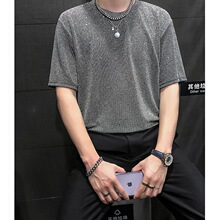 夏季洒金潮流ins烫金七彩T恤男半袖个性宽松圆领满天星空短袖体恤