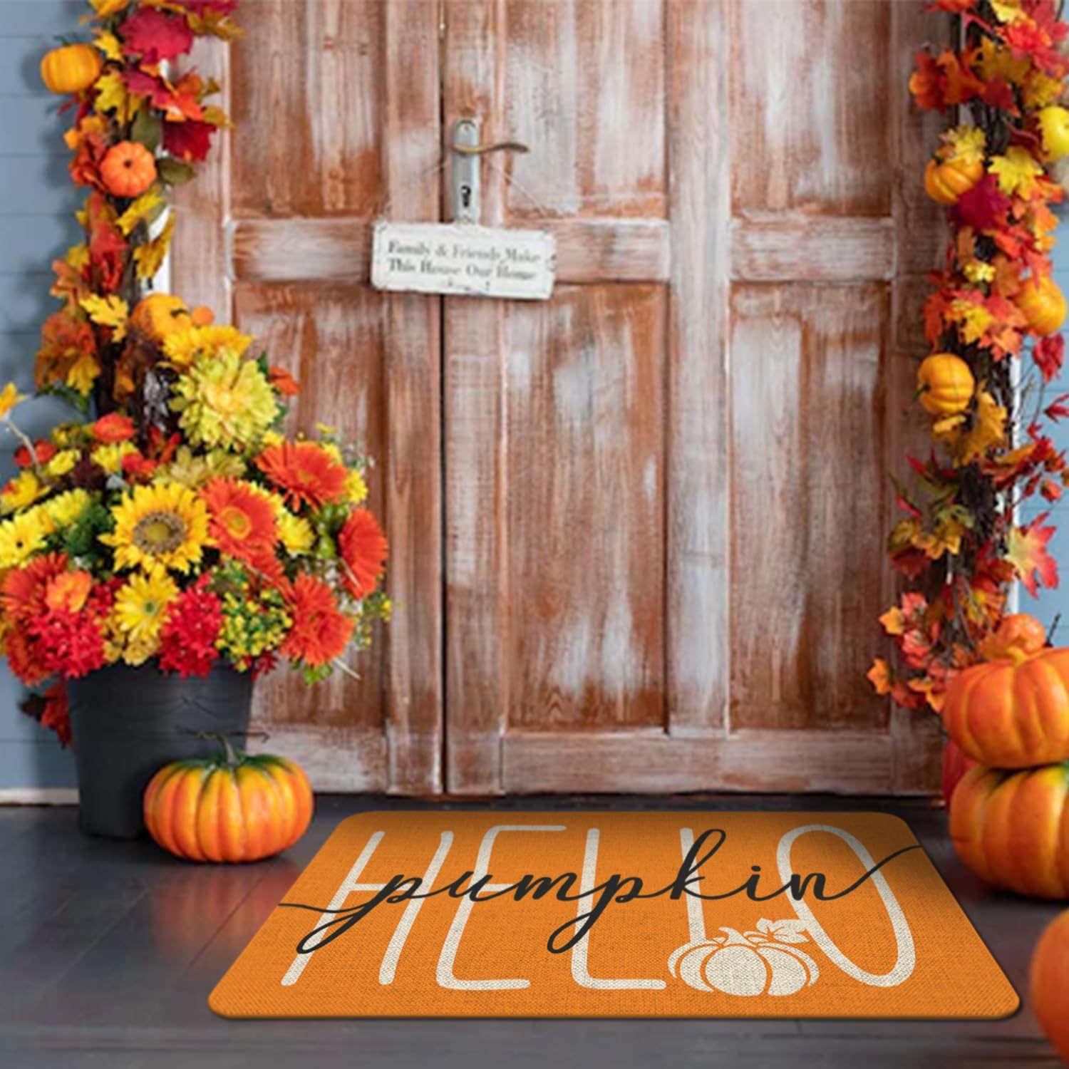 Halloween otoño calabaza alfombra de suelo en la puerta alfombra de lino alfombra de decoración textil al por mayor alfombra de pies