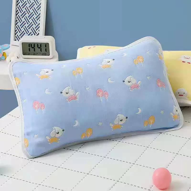 Children's pillowcase, cotton gauze cartoon breathable pillow for kindergarten