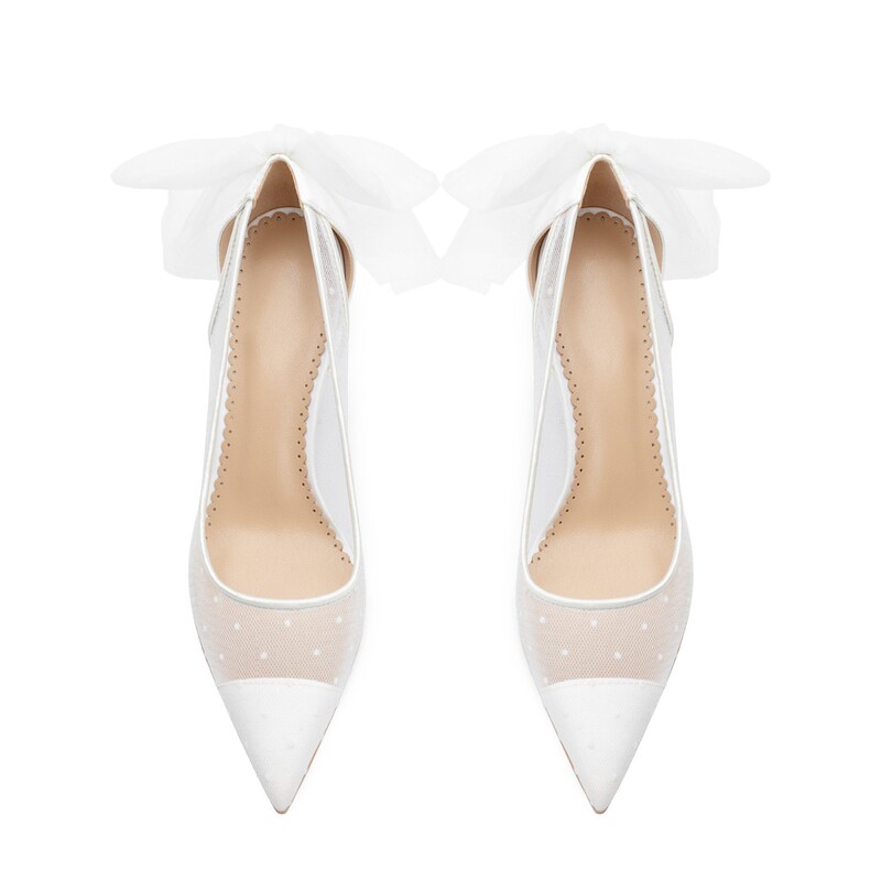 Cross-Border Women's Fashion Shoes Shallow Mouth Pointed Toe Polka Dot Elegant Wedding Shoes Bow Export Women's Shoes Large Size Heels