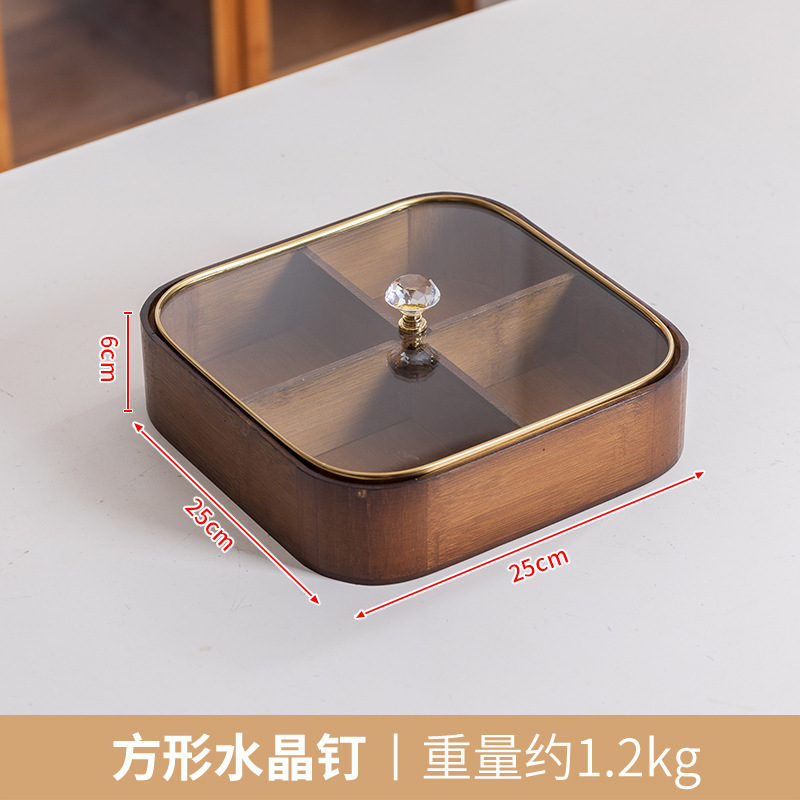 Cuatro placas de fruta seca de madera sólida retro con cubierta de vidrio de borde dorado mesa de té doméstica nueces dulces caja de frutas dividida