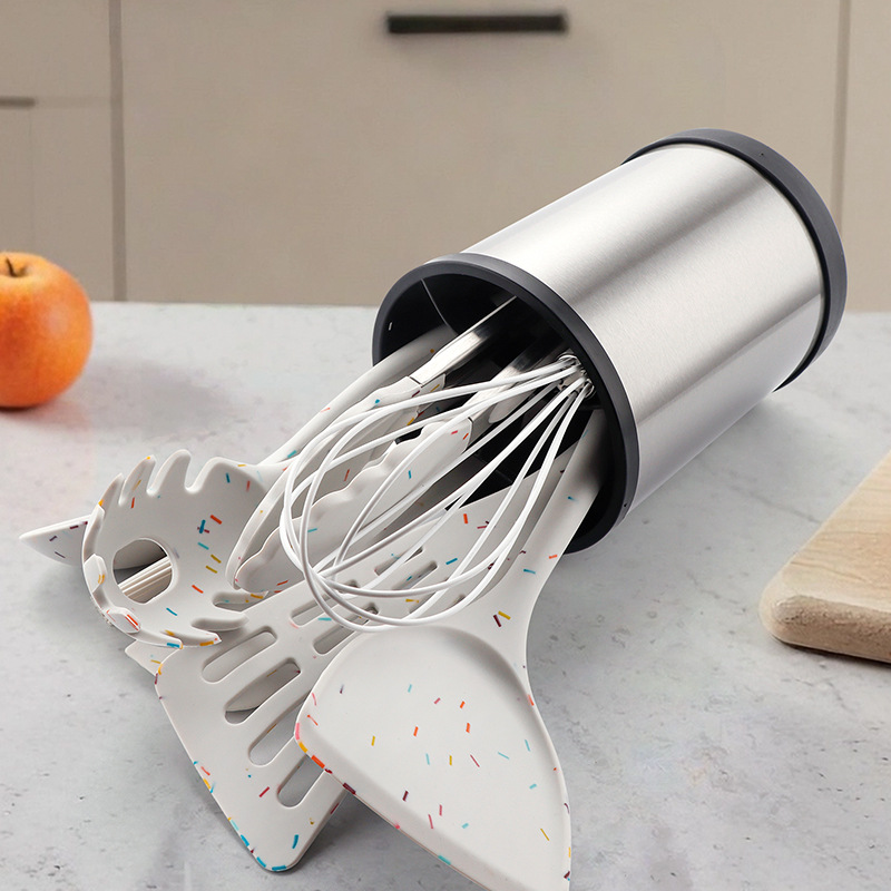 Tubo de almacenamiento de utensilios de cocina giratorio creativo, estante de almacenamiento de encimera de cocina, jaula para palillos domésticos, cubo de almacenamiento de vajilla