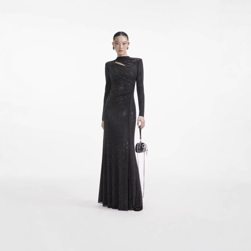 Sp Cross-Border European and American Style Heavy-Duty Rhinestone Sexy Slim-Fit Long-Sleeve Dress, Luxurious Birthday Party Evening Gown
