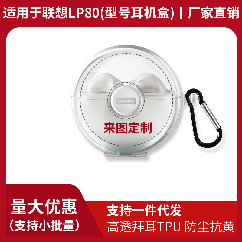For Lenovo Lenovo LP80 wireless Bluetooth earphone case transparent soft rubber protective case full-bag warehouse charging box tide