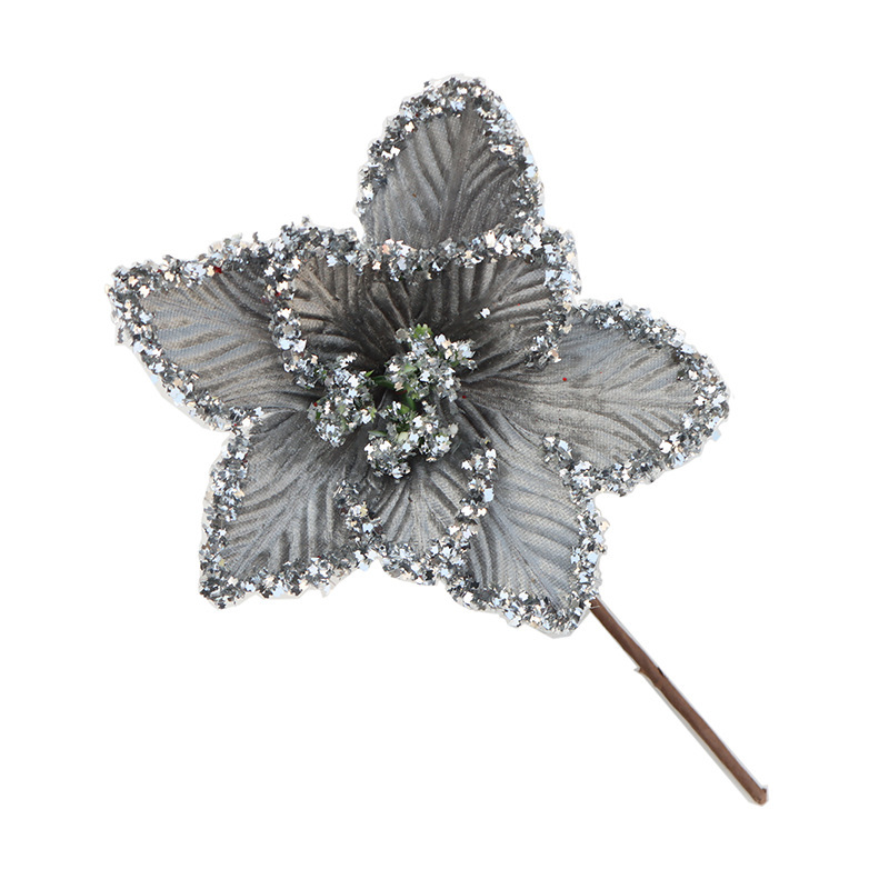 クリスマスアクセサリー銀色の花の頭のクリスマスの葉の挿し木白いクリスマスの花の粉のクリスマスの花のスパンコール|undefined