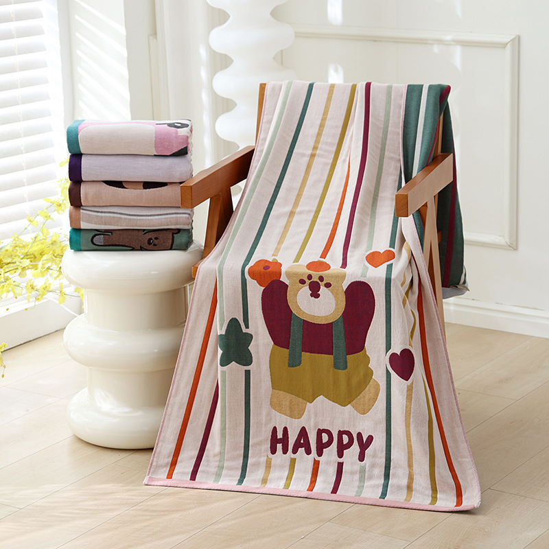 New Adult Bath Towel Household Absorbent Breathable Not Easy to Lose Hair Bath Wraps Couple Cute Cartoon Gauze Bath Towel