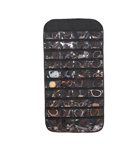 Double-sided non-woven jewelry storage bag 80 grid jewelry sundry storage hanging bag small item storage bag