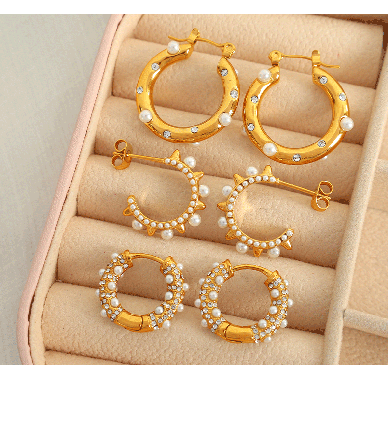 C Shape Pattern Women's Gender Simple Style Style PVD Coated Real Gold Plated C Shape Imitation Pearl Titanium Steel Simple Style Waterproof Non Tarnish Earrings