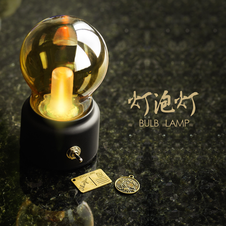 Warm retro bulb night light mini rechargeable bulb lamp led bedside lamp reading small table lamp desktop ornaments