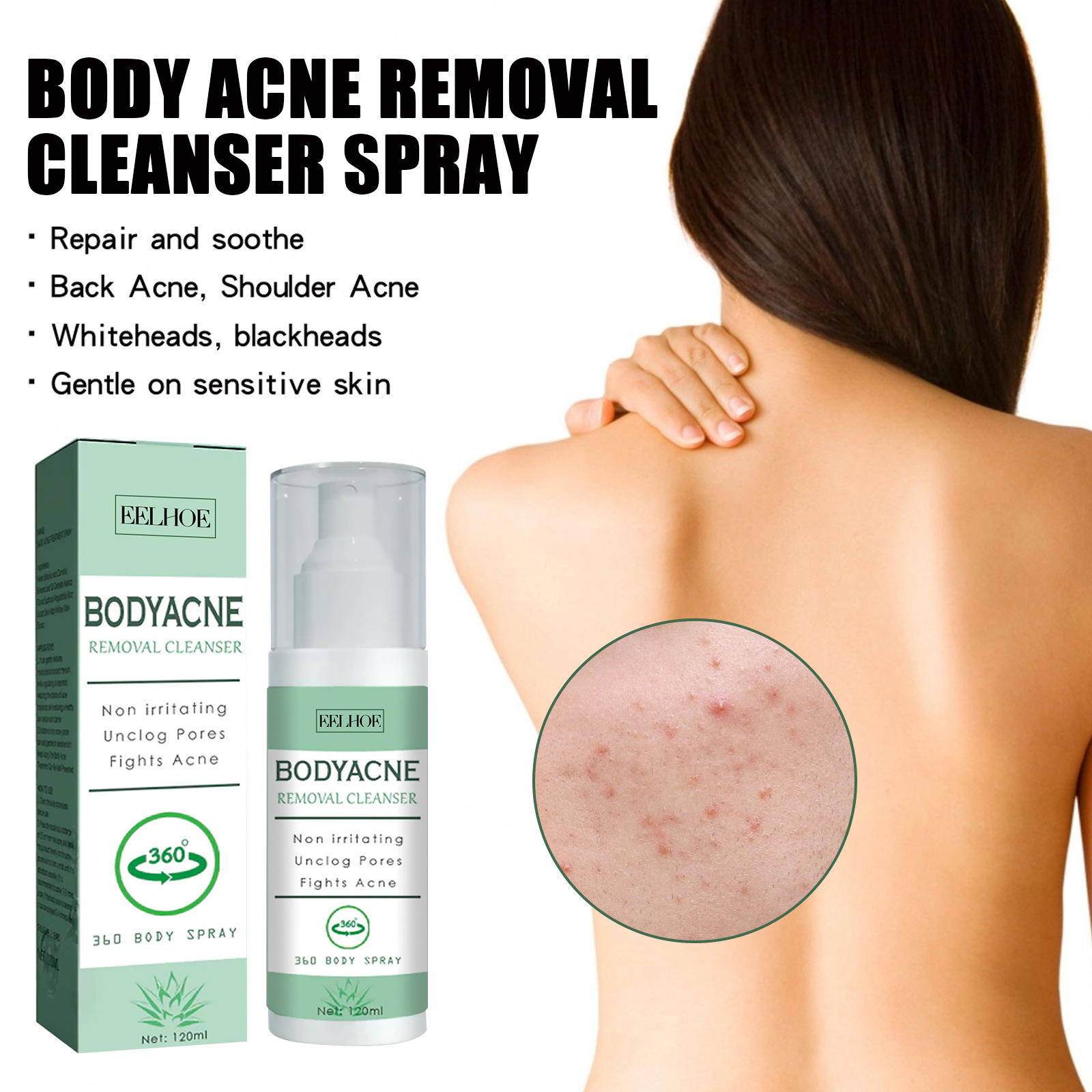 EELHOE Body Removing Cleaning Nettoie en profondeur le dos du bras pour éclaircir et l’acné Spray hydratant_voghion.com