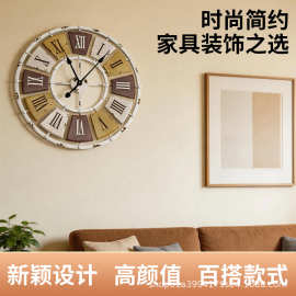 铁艺挂钟北欧装饰时钟圆形罗马静音钟表时尚跨境复古卧室书房客厅