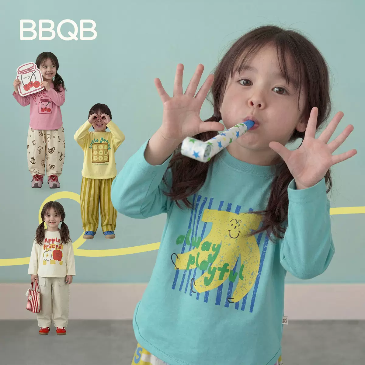 BBQB儿童长袖纯棉a类2026新款春装男童t恤卡通打底衫女童春季上衣