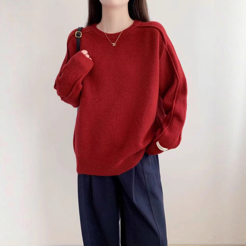 韩系慵懒风软糯毛衣女秋冬2025新款宽松显瘦圆领套头针织衫上衣潮|undefined