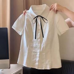 カレッジスタイルニッチ年齢軽減シャツ夏甘い2025新しいスリムファッションレース半袖シャツ女性用