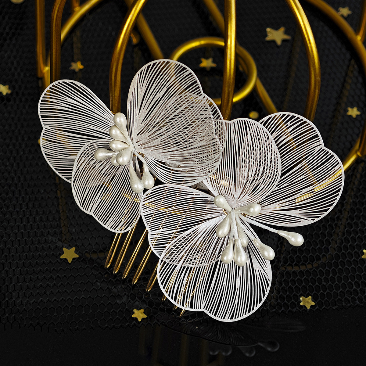 Fermaglio per capelli in ferro battuto a forma di petalo dorato, accessorio per costume da ballo, popolare in Europa e America, stile vintage foresta_voghion.com