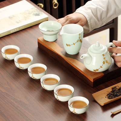 德化陶瓷功夫茶具套裝家用禮品商務開業中式簡約定制logo壹件代發