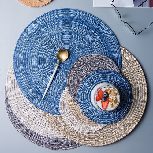 European round cotton gauze mat dining table plate heat insulation mat simple household woven non-slip washable placemat