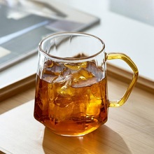 钻石玻璃杯家用带把手水杯子女泡茶杯啤酒咖啡单层杯高颜值玻璃杯