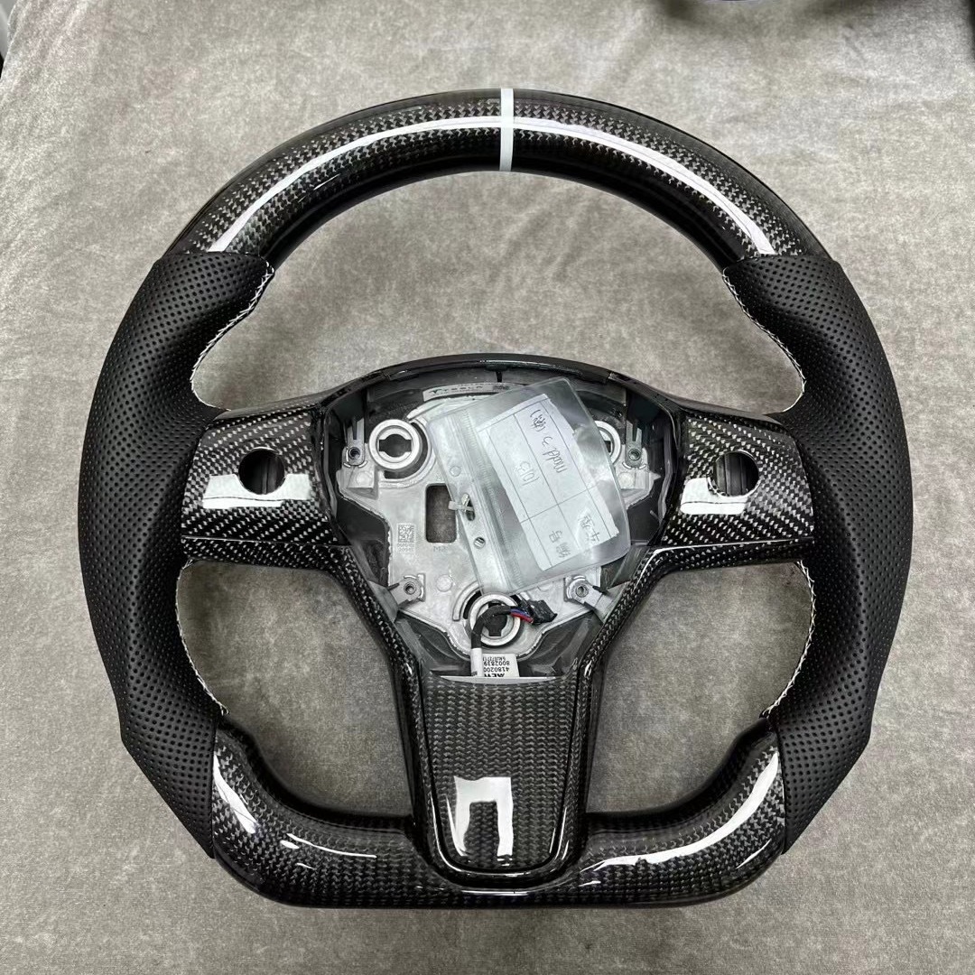 Aplicable a Tesla Modelo 3/Y modificado fibra de carbono volante actualización gamuza soja D-tipo volante