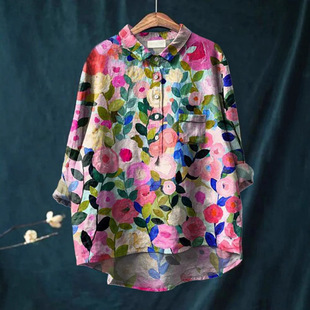 2025 New Independent Station European and American Cross-Border Casual Long-Sleeved Shirt Animal Print Hawaiian Long-Sleeved Cross-Border Shirt