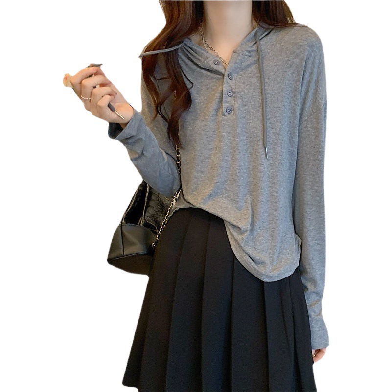 Camiseta de Manga Larga para Mujer, Estilo Coreano, Color Sólido, Ligera, para Primavera y Otoño, Venta al por Mayor Transfronteriza image 1