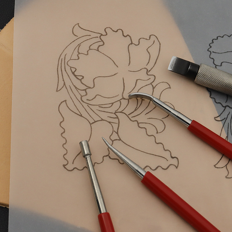 Herramienta de tallado de cuero, prensa, herramienta de cuero de bricolaje, bolígrafo de sangría, juego de 3 piezas, cuero curtido vegetal, bolígrafo de dibujo cosido a mano, bolígrafo de trazado