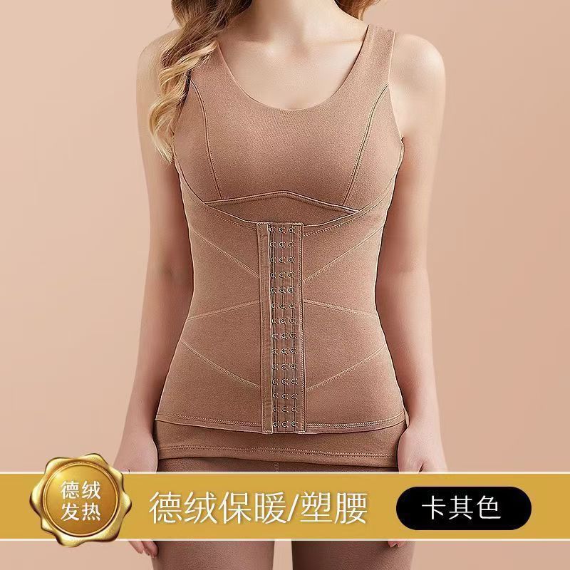 Chaleco térmico de terciopelo alemán autocalentable de otoño e invierno para mujer con almohadilla para el pecho para moldear el cuerpo, abotonamiento, ropa interior térmica para el abdomen, ropa de base gruesa