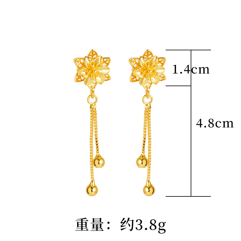 Vietnam oro Bauhinia pendientes borla flor hueco de las mujeres pendientes de moda largo elegante aguja de plata pendientes de nicho image 5