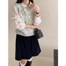 2025秋新款韩系甜美重工立体小花针织马甲女叠穿减龄毛衣背心潮