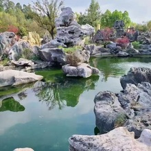 黑山石水钵景观石假山流水庭院园林 原石毛料不规则置石 石景碎拼