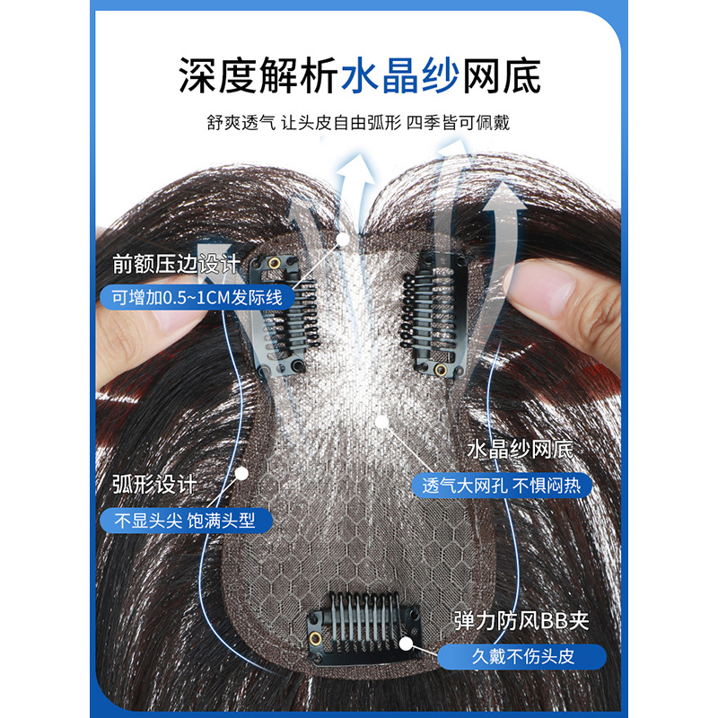 Pelucca de cabello verdadero para mujeres en la parte superior del cabello esponjoso cubrir el cabello blanco natural de cabello verdadero ligero y delgado pelucca de peluca frisa