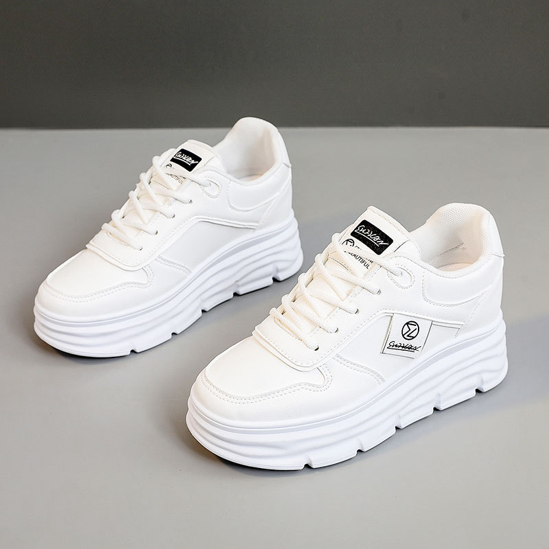 W3675 New White Shoes 2024 Summer and Autum Pure Color Inner Heightening Thick Sole Wear-Resistant Student Versatile Breathable Sneakers