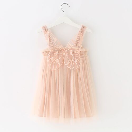 Cross-border children's dress with net lace, spaghetti straps, birthday dress, puffed skirt, 3D angel wings, fairy style dress