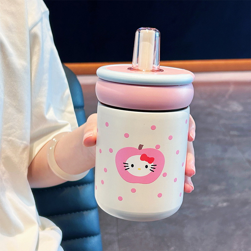 新型ins女子高颜値ストローカップ316ステンレス保温カップ陶磁器内胆カップ学生随行カップ|undefined