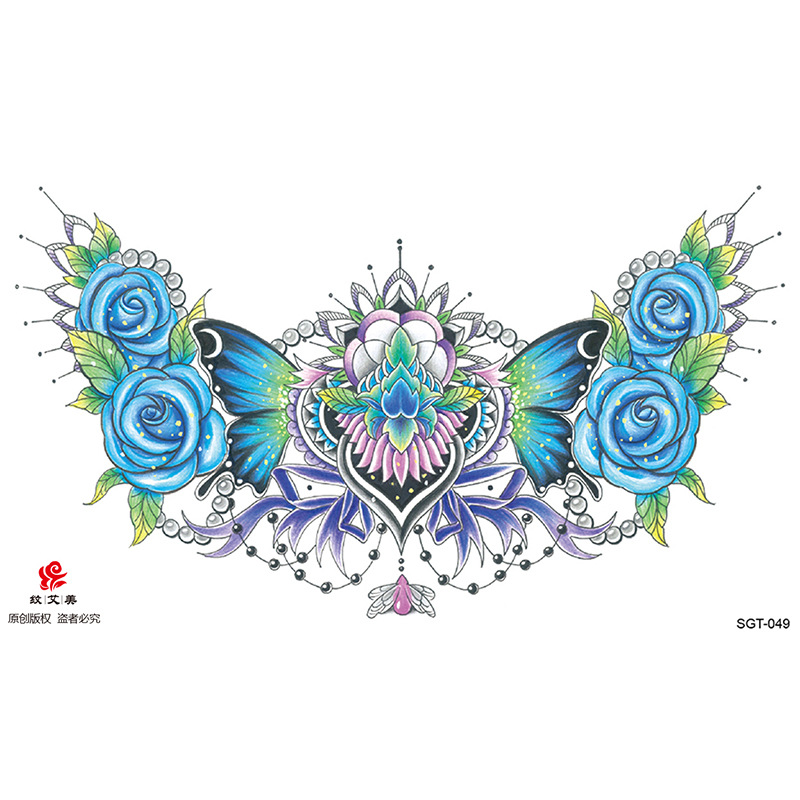 Tres lados pasta de pecho de Buda Guanyin Lotus imagen grande duradera fábrica en stock al por mayor Sobre hombro dragón tatuaje pegatinas