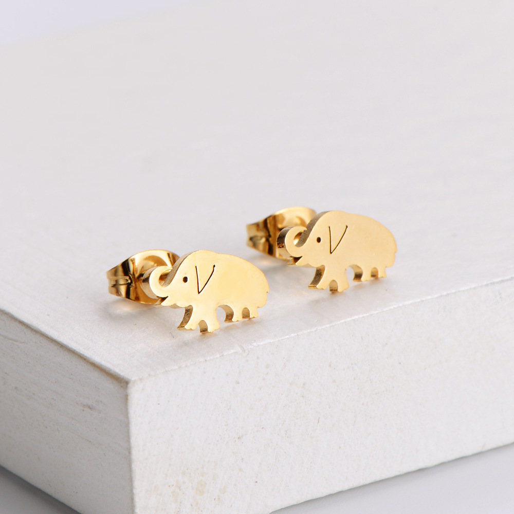 Titanium steel plating 18k gold elephant pendant necklace earrings set wholesale Nihaojewelry
