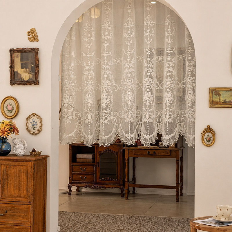 French-style vintage lace door curtain, dreamy light-transmitting but not see-through window screen, arched door curtain, partition white blocking curtain French-style vintage lace door curtain, dreamy light-transmitting but not see-through window screen, arched door curtain, partition white blocking curtain