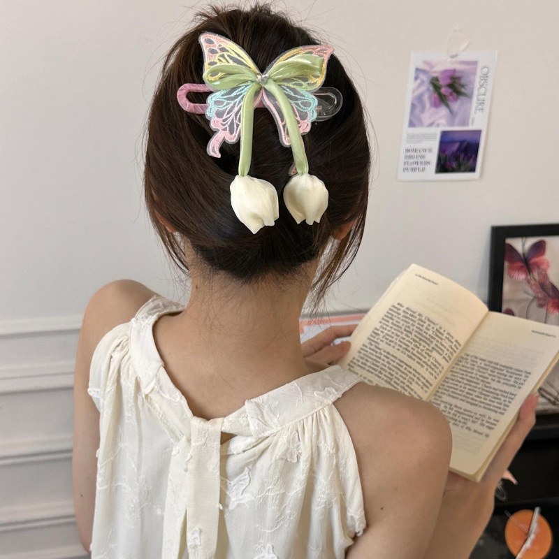 发量少甜美毛线发夹夏天夹子抓夹后脑勺发卡百搭高级感布艺鸭嘴夹|undefined