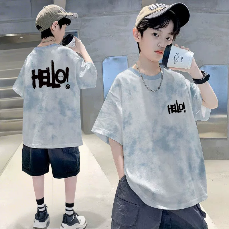 Летний хлопковый комплект, футболка для мальчиков, шорты, брюки, летняя одежда, оверсайз