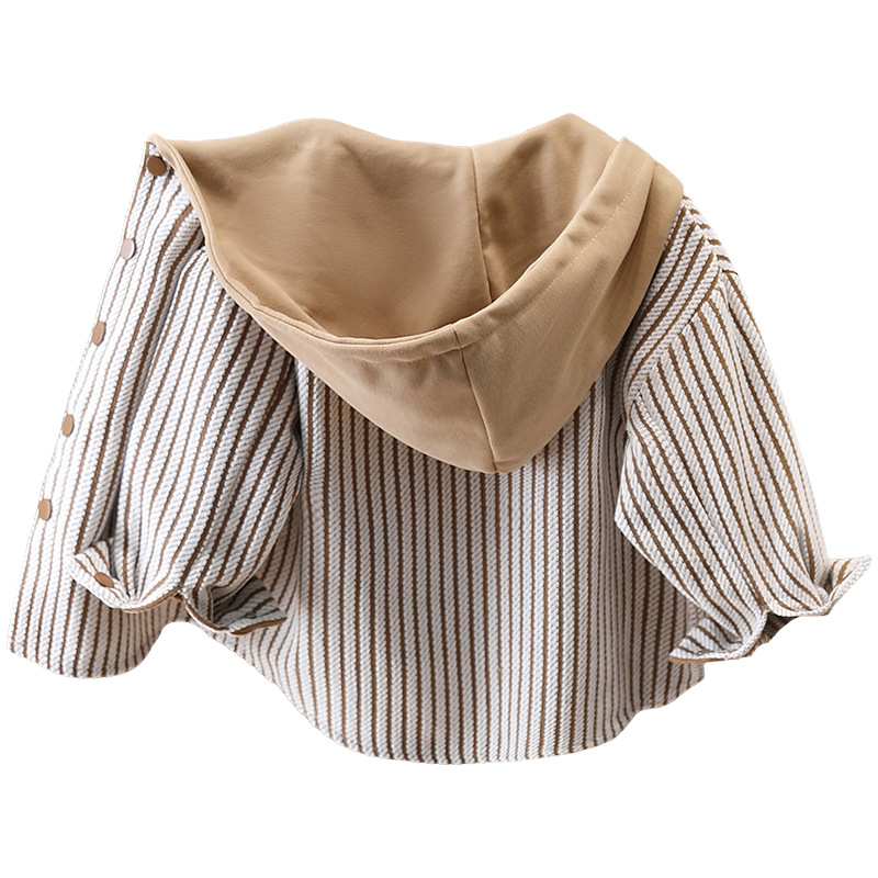 7636 Chaqueta con capucha para niños Camisa a rayas de primavera y otoño de estilo occidental 2025 nueva camisa de manga larga para niños de primavera